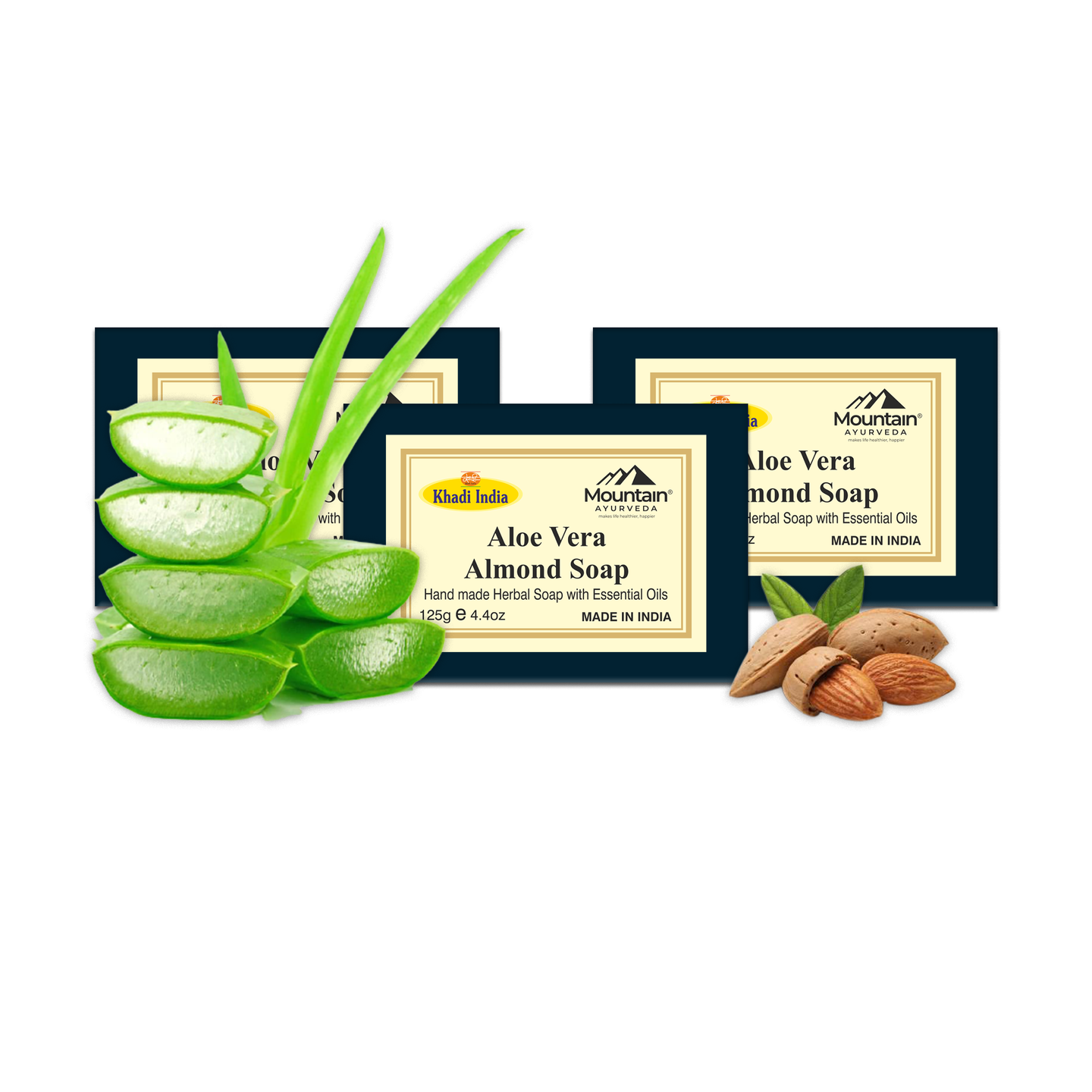 Khadi Aloe Vera Almond Soap Pack of 3 – Handmade Moisturizing Bath Soap