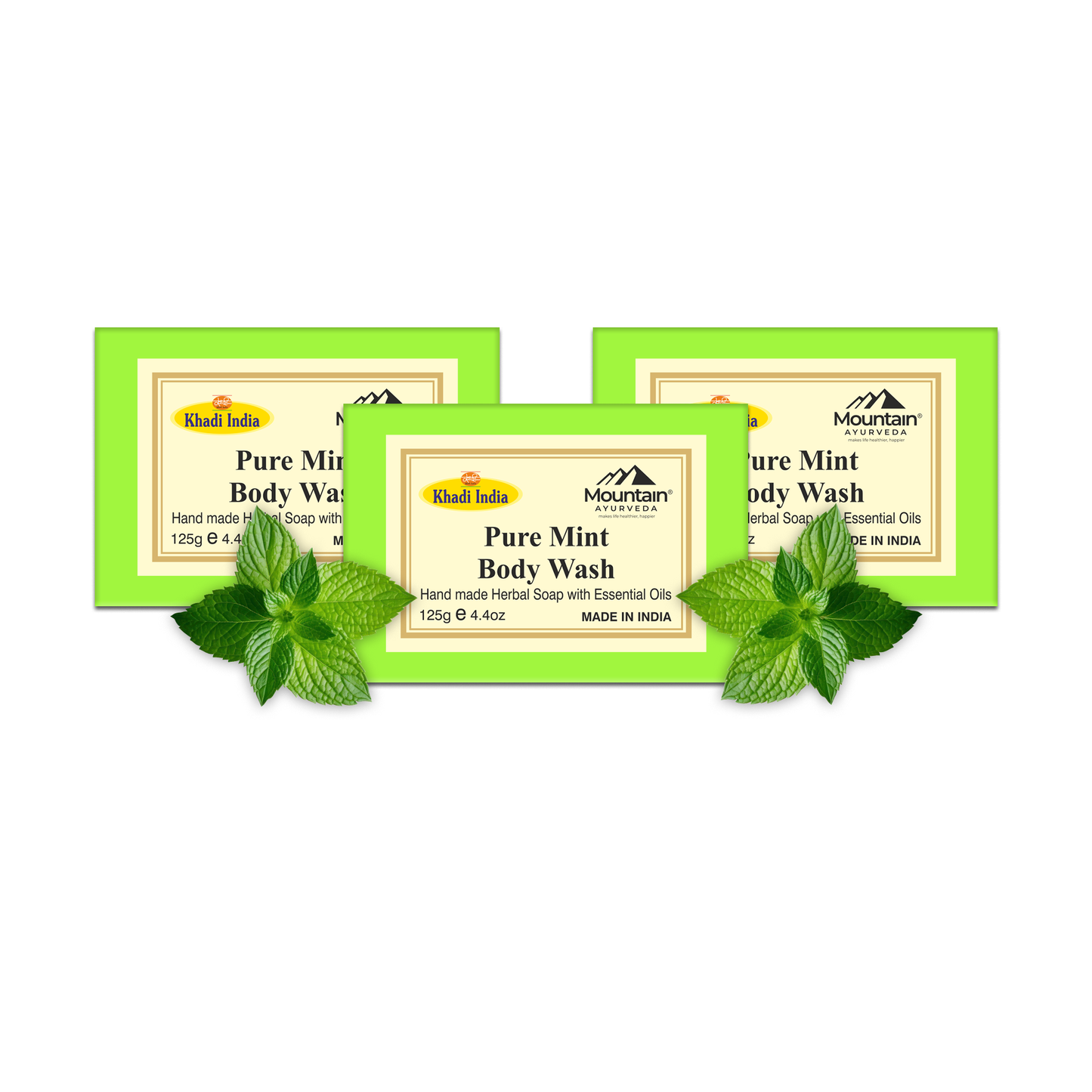 Khadi Mint Soap Pack of 3 – Cooling & Refreshing Ayurvedic Handmade Soap