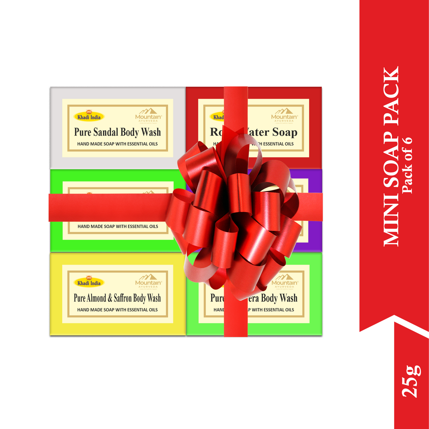 Assorted Khadi Natural Mini Herbal Soaps – Pack of 6 with various fragrances.