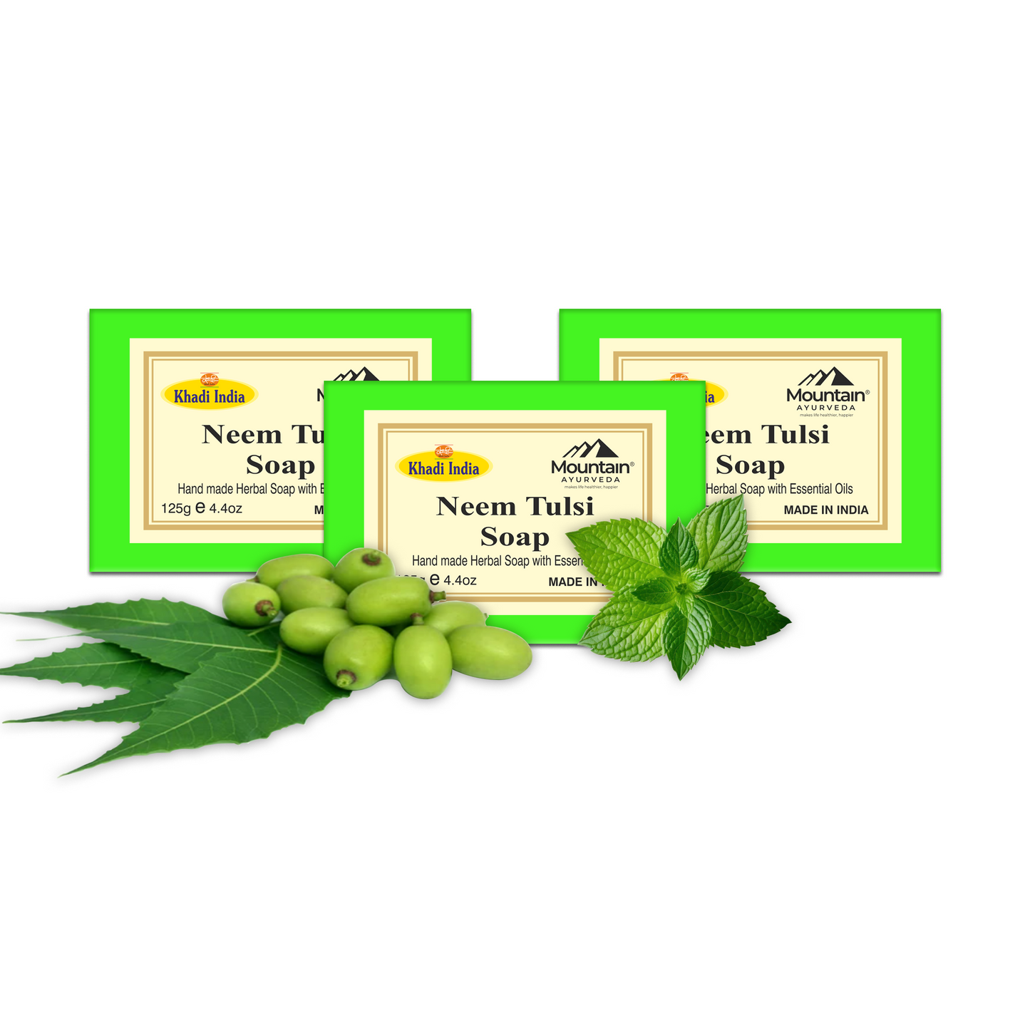 Khadi Neem Tulsi Soap Pack of 3 – Herbal Ayurvedic Antibacterial Soap