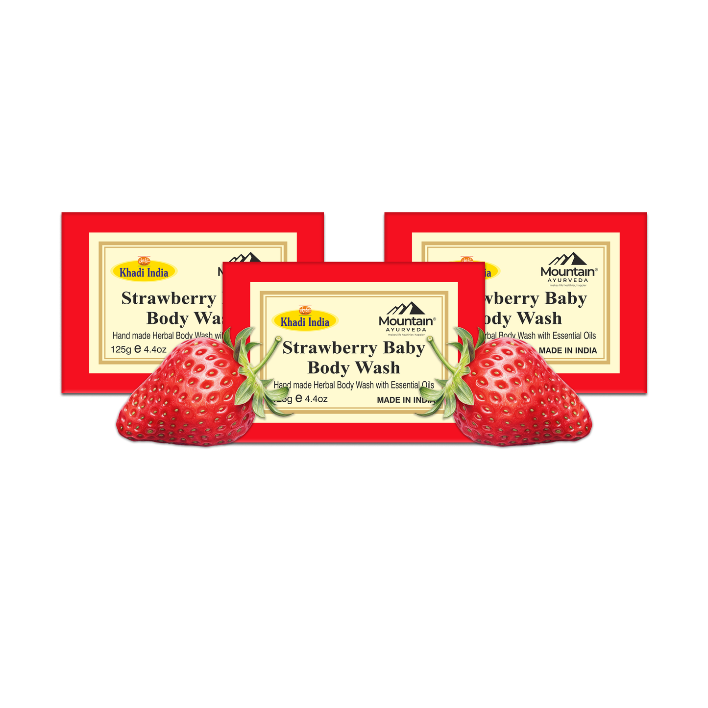 Khadi Strawberry Soap Pack of 3 – Ayurvedic Handmade Herbal Soap for Soft & Glowing Skin